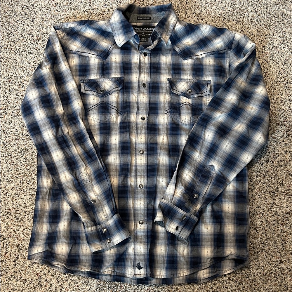 Cody James Blue Plaid Men's pearl snap long sleeve